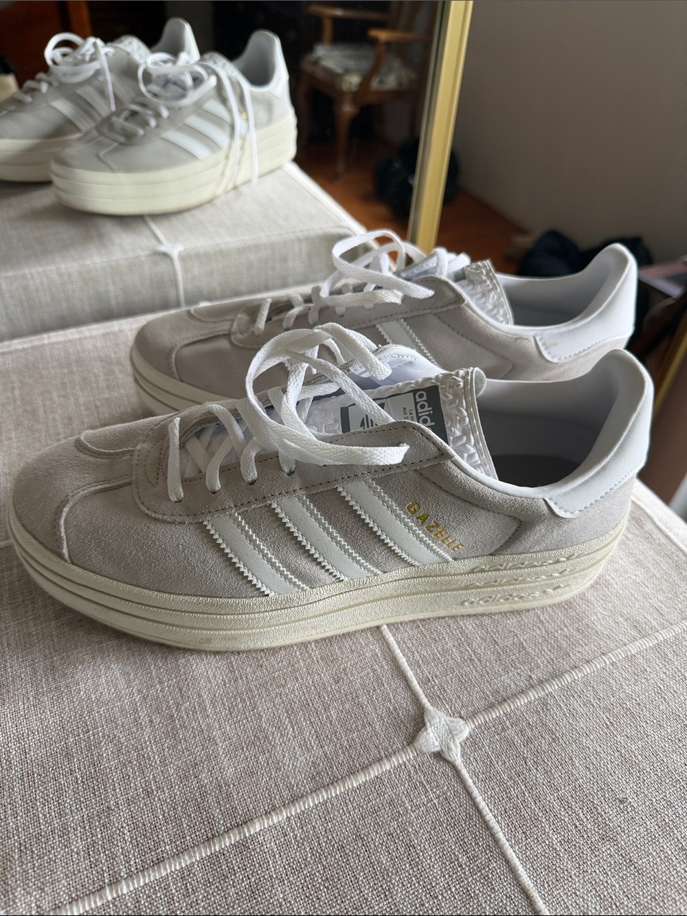 adidas Gazelle Platform Sneakers in Grey and White